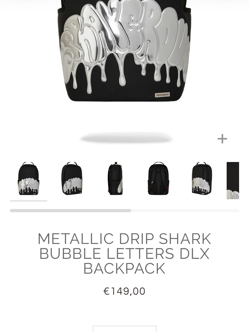 Sprayground Black Backpack with Metallic Silver Drip Detail - Picture 4 of 4